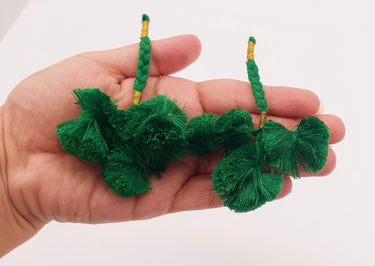 4 x Green Pom-Pom Tassels Latkan, Pompom Decorations, Pom poms